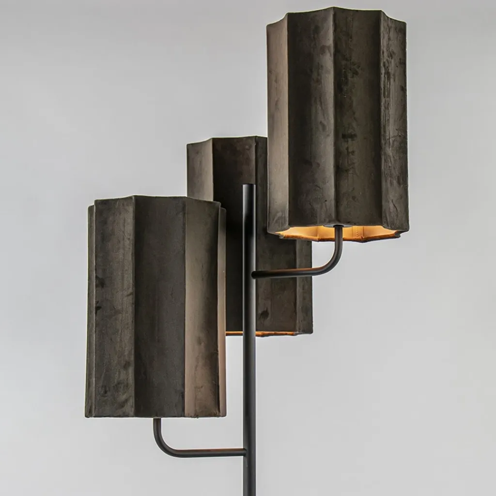 Straluma Mat zwarte vloerlamp Edisa met velvet bruine kappen> Vloerlampen|Light and Living