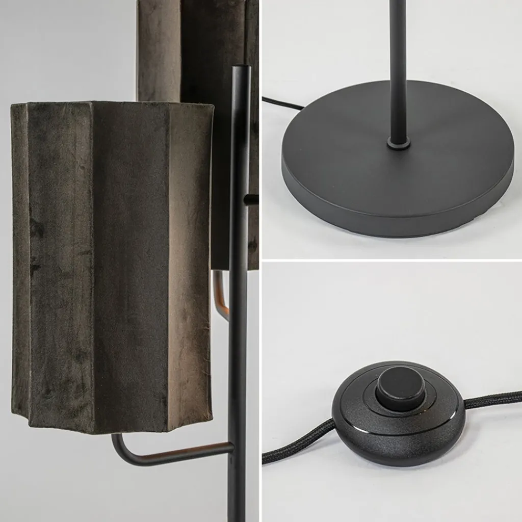 Straluma Mat zwarte vloerlamp Edisa met velvet bruine kappen> Vloerlampen|Light and Living