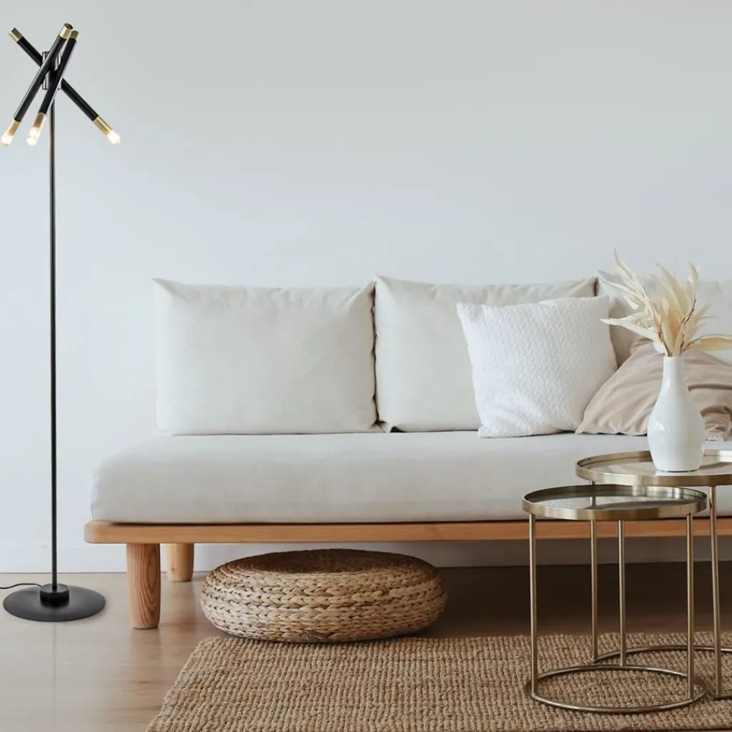 Straluma Mat zwarte vloerlamp G9 met gouden accenten> Vloerlampen|Landelijke Verlichting