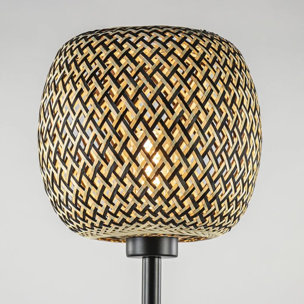 Straluma Mat zwarte vloerlamp met bamboe kap> Vloerlampen|Botanische Verlichting
