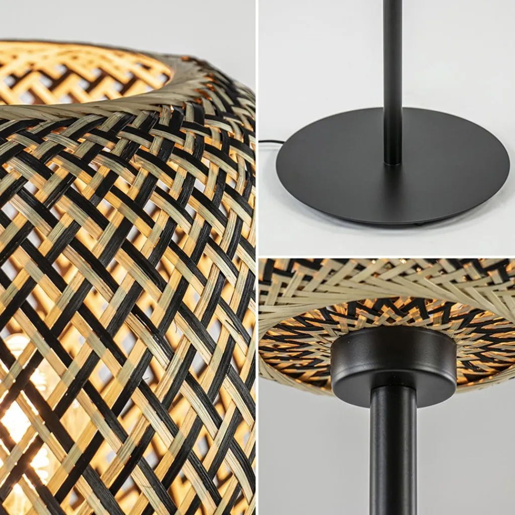 Straluma Mat zwarte vloerlamp met bamboe kap> Vloerlampen|Botanische Verlichting