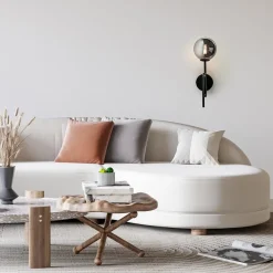 Straluma Mat zwarte wandlamp trompet met smoke glas><noscript><img width=