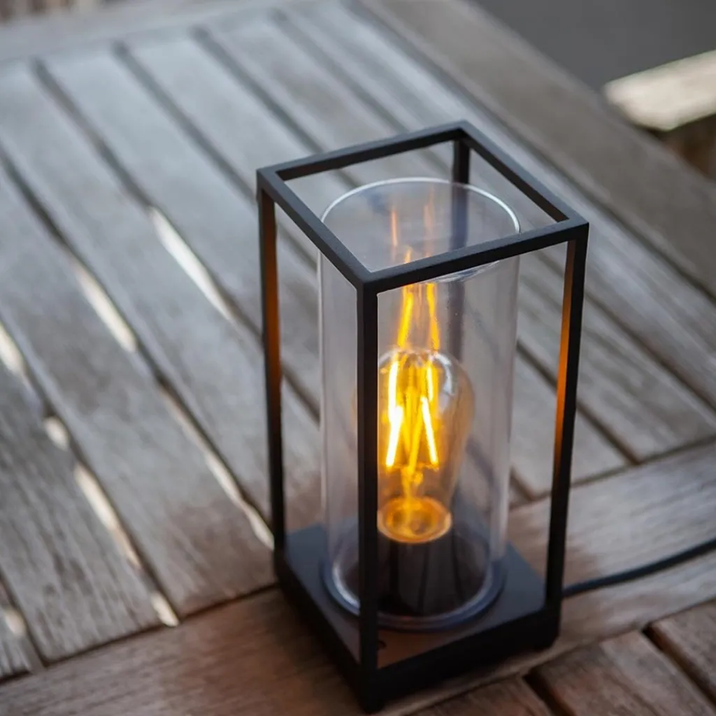 Straluma Moderne buitenlamp tafel zwart aluminium met helder glas> Buitenlampen