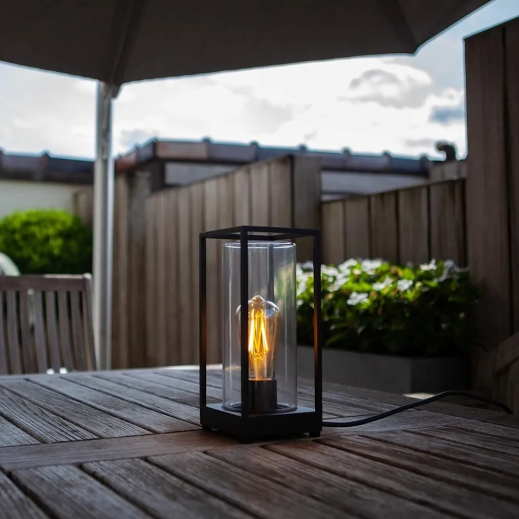 Straluma Moderne buitenlamp tafel zwart aluminium met helder glas> Buitenlampen