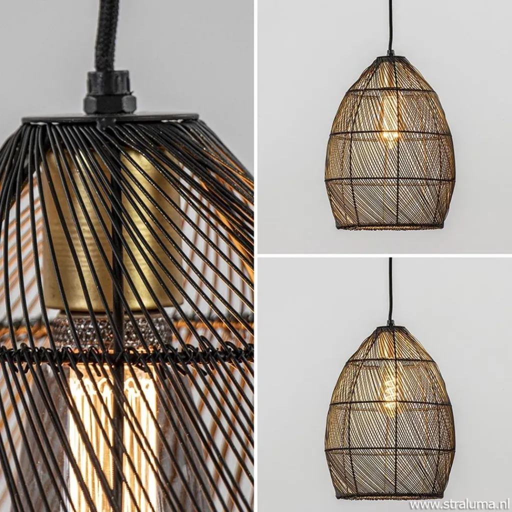 Straluma Moderne draad hanglamp Meya zwart met goud> Draadlampen|Light and Living