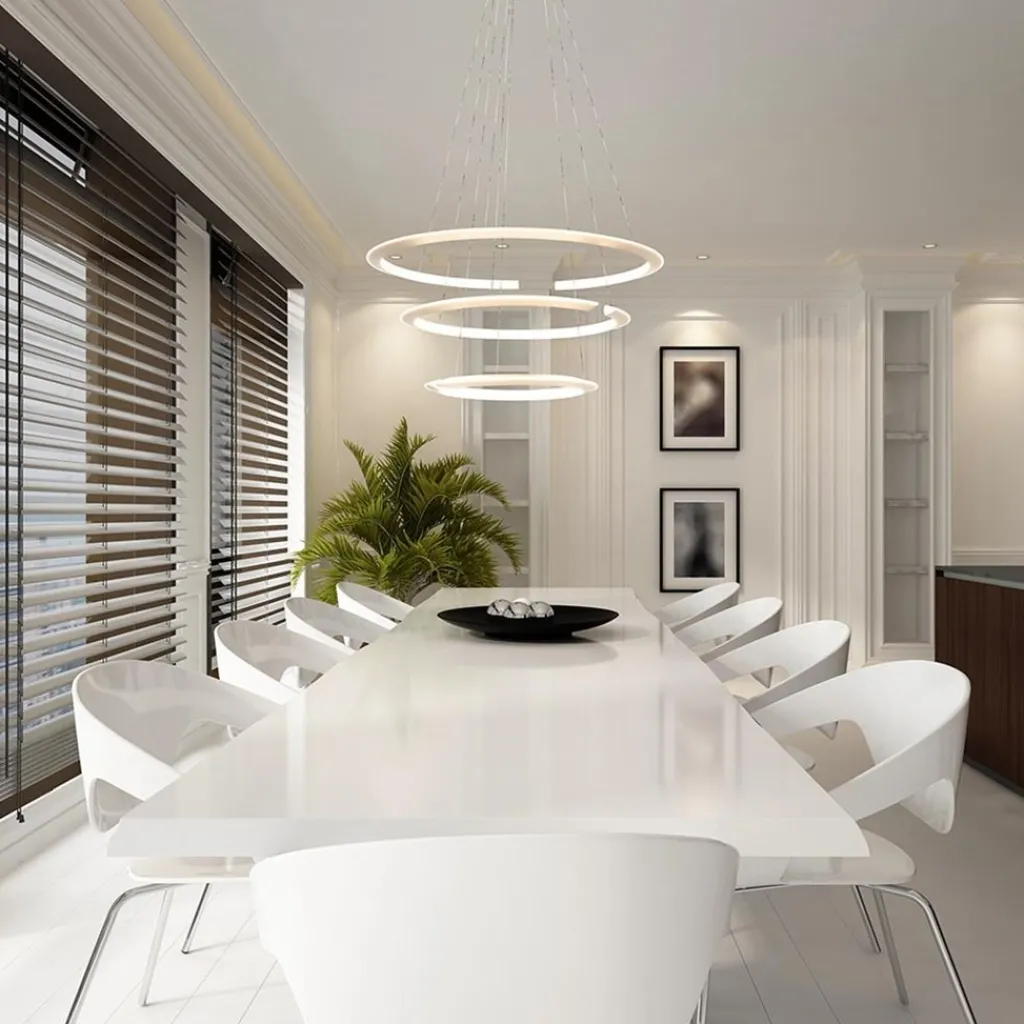 Straluma Moderne hanglamp rond met LED ringen nikkel> Hanglampen|Eettafellampen