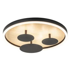 Straluma Moderne LED plafondlamp zwart met houtlook 40 cm dimbaar> Plafondlampen|LED Plafondlampen