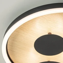 Straluma Moderne LED plafondlamp zwart met houtlook 40 cm dimbaar><noscript><img width=