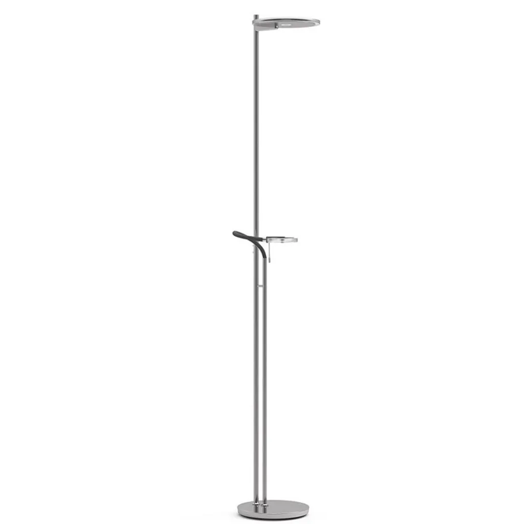 Straluma Moderne LED uplighter staal met helder glas en leesarm> Vloerlampen|Leeslampen