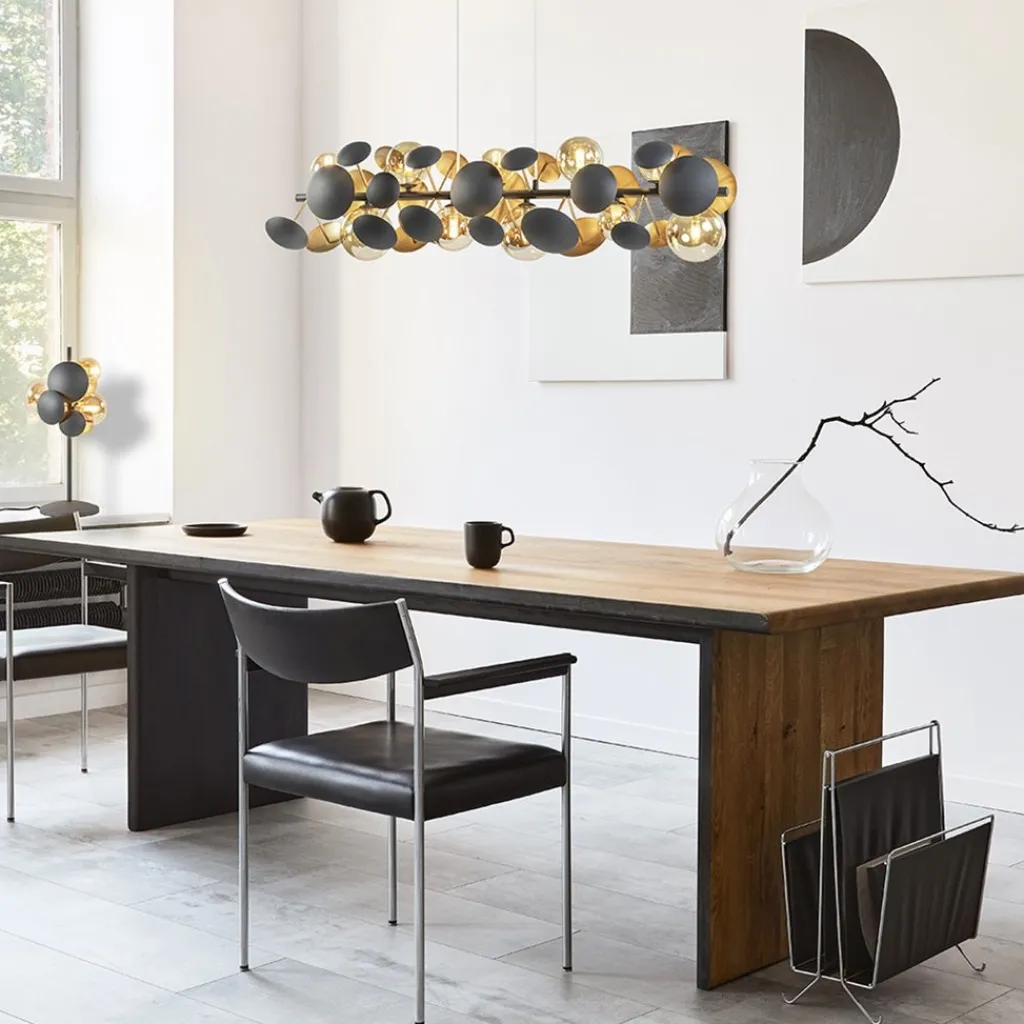 Straluma Moderne tafellamp grijs/goud + amber glas> Tafellampen|Design Verlichting