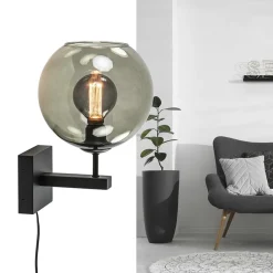 Straluma Moderne wandlamp met smoke glazen bol incl. snoer><noscript><img width=