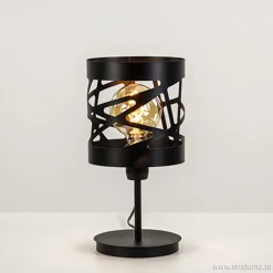 Straluma Moderne zwarte tafellamp rond metaal> Nachtkastlampen|Woonkamerlampen