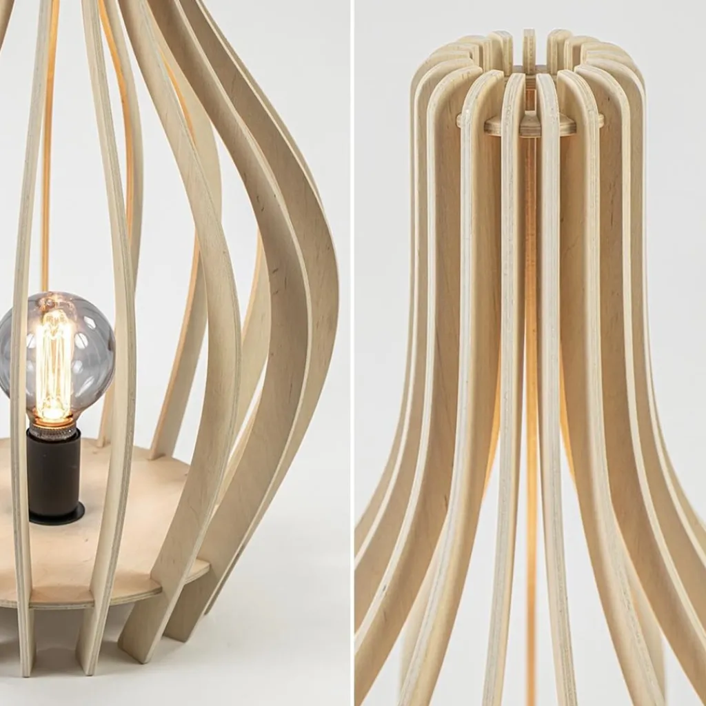 Straluma Naturel houten tafel/vloerlamp kegel met zwart> Tafellampen|Vloerlampen