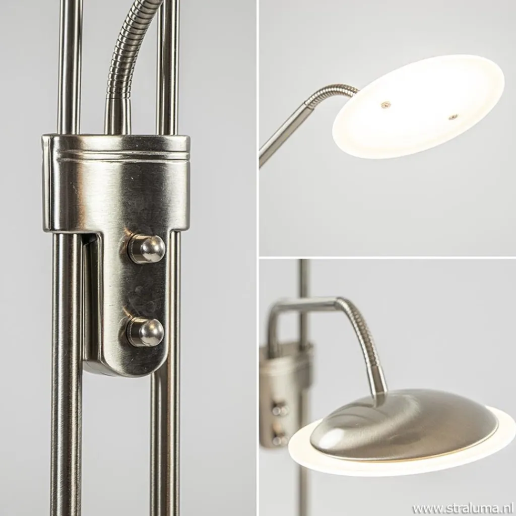 Straluma Nikkel vloerlamp met LED uplighter en leeslamp> Vloerlampen|Leeslampen