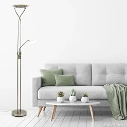 Straluma Nikkel vloerlamp met LED uplighter en leeslamp><noscript><img width=