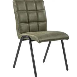 Straluma Olijf groene eettafelstoel leder met zwarte pootjes> Eetkamerstoelen