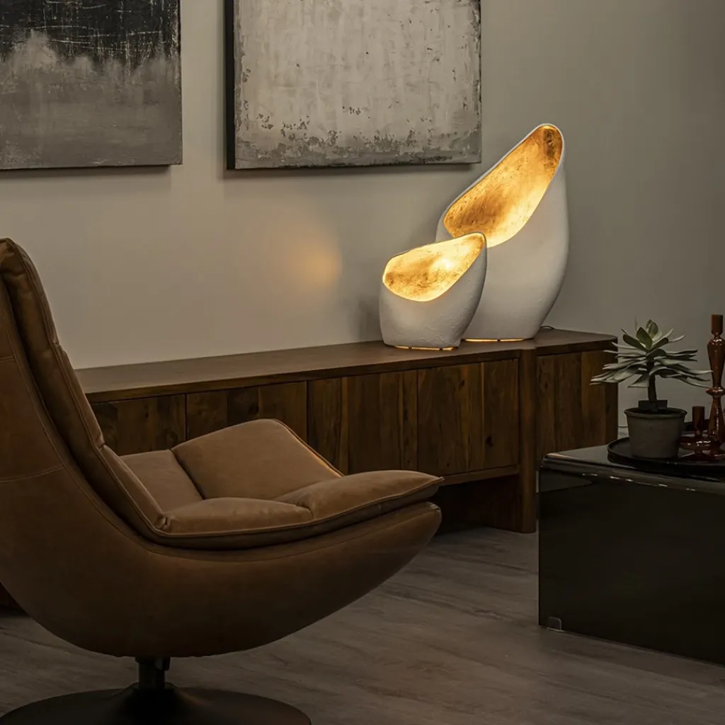 Straluma Organische tafellamp mat wit met goldleaf> Tafellampen|Design Verlichting