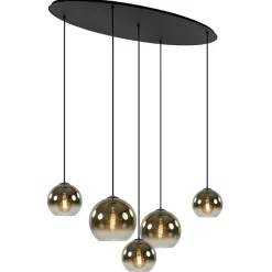 Straluma Ovale 5-lichts hanglamp met glazen bollen gold gradient> Eettafellampen|Pendel Lampen