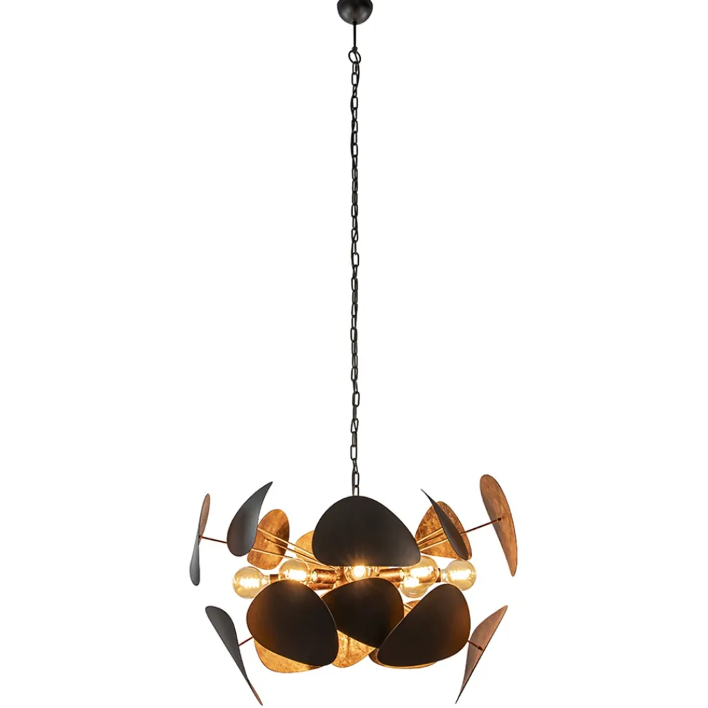 Straluma Ovale videlamp textured black met ambachtelijk brons> Hanglampen|Eettafellampen