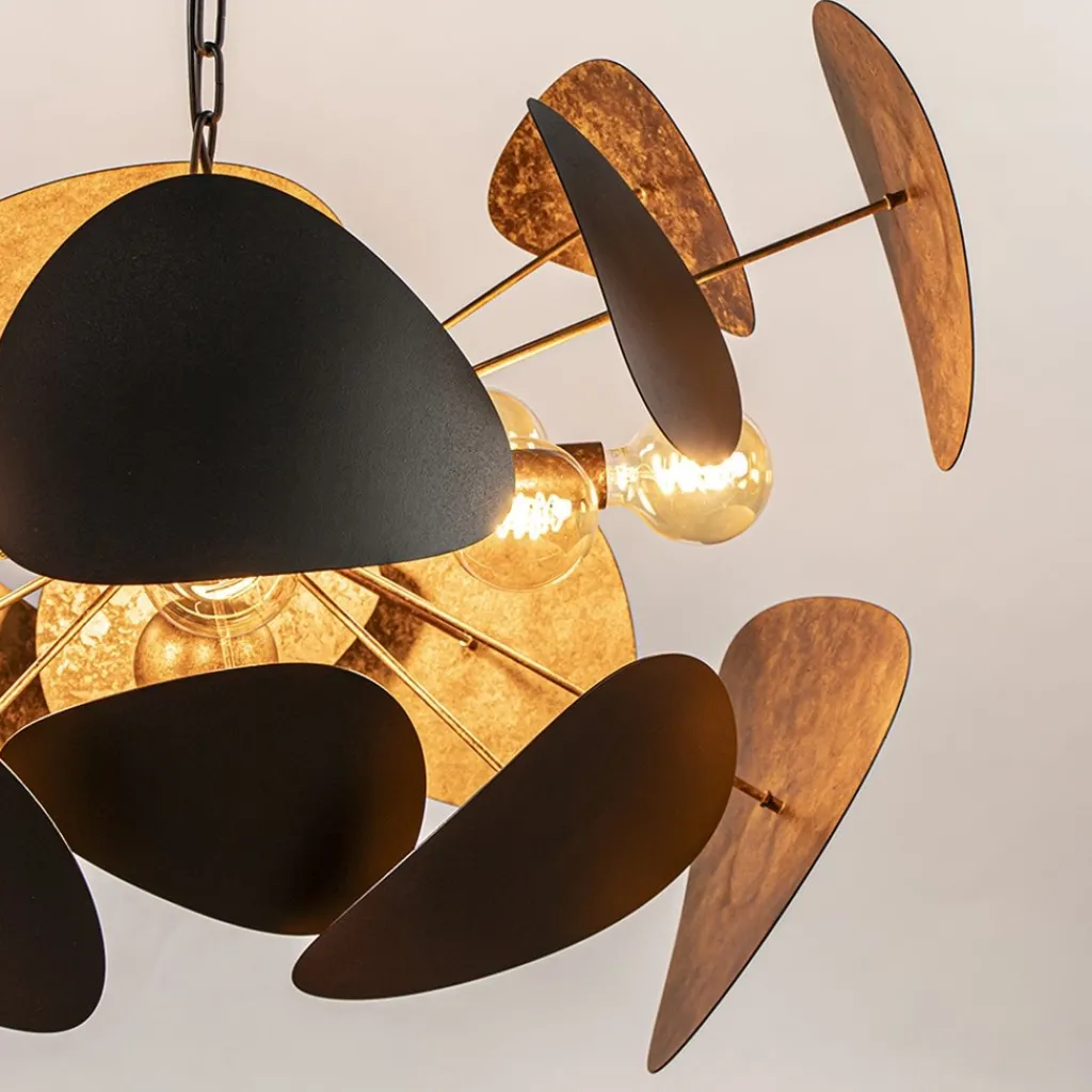 Straluma Ovale videlamp textured black met ambachtelijk brons> Hanglampen|Eettafellampen