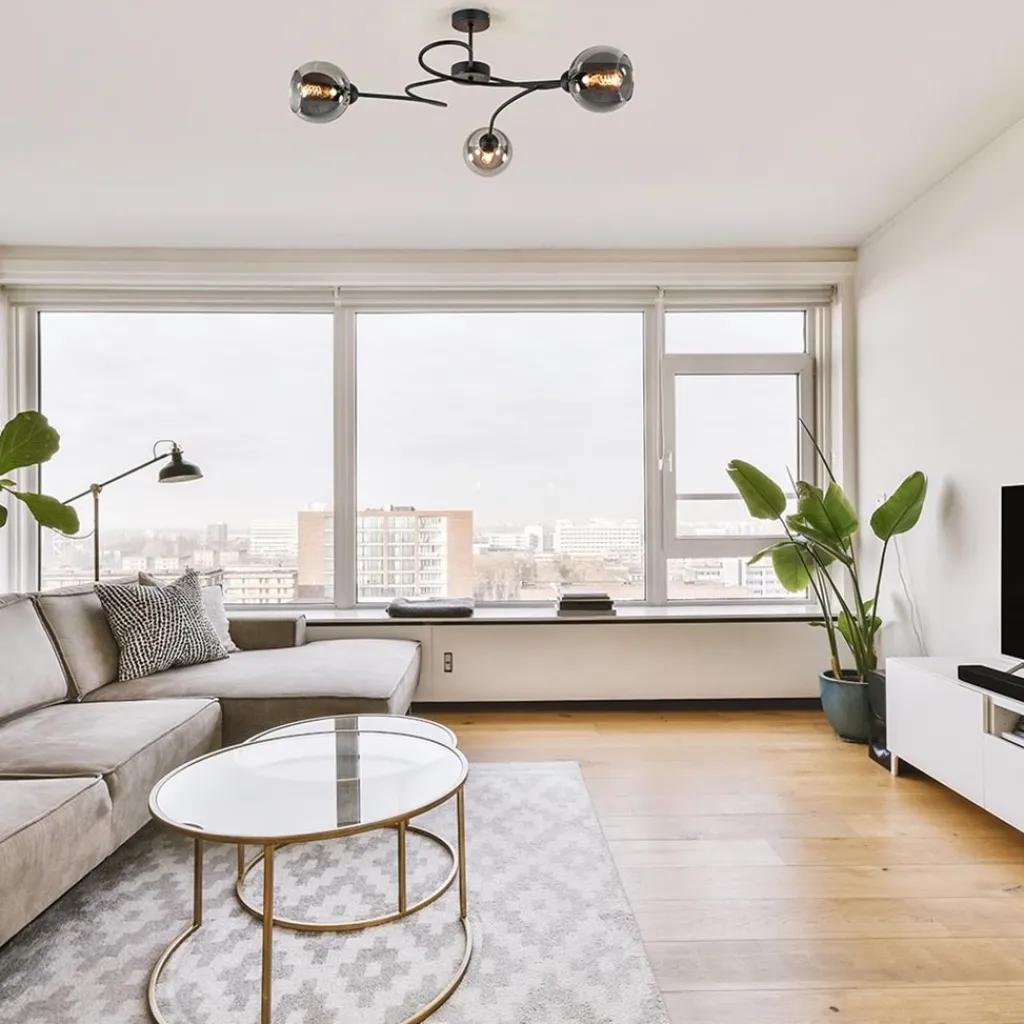 Straluma Plafondlamp Blom 3L zwart/smoke glas> Plafondlampen|Klassieke Verlichting