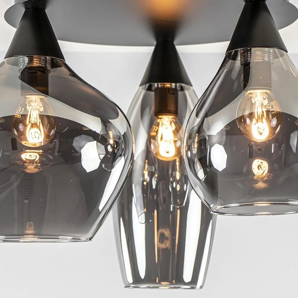 Straluma Plafondlamp Cambio 3L zwart + smoke glas> Woonkamerlampen|Halverlichting