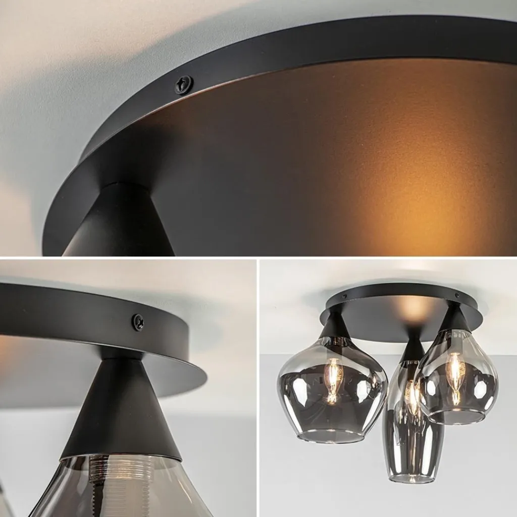 Straluma Plafondlamp Cambio 3L zwart + smoke glas> Woonkamerlampen|Halverlichting