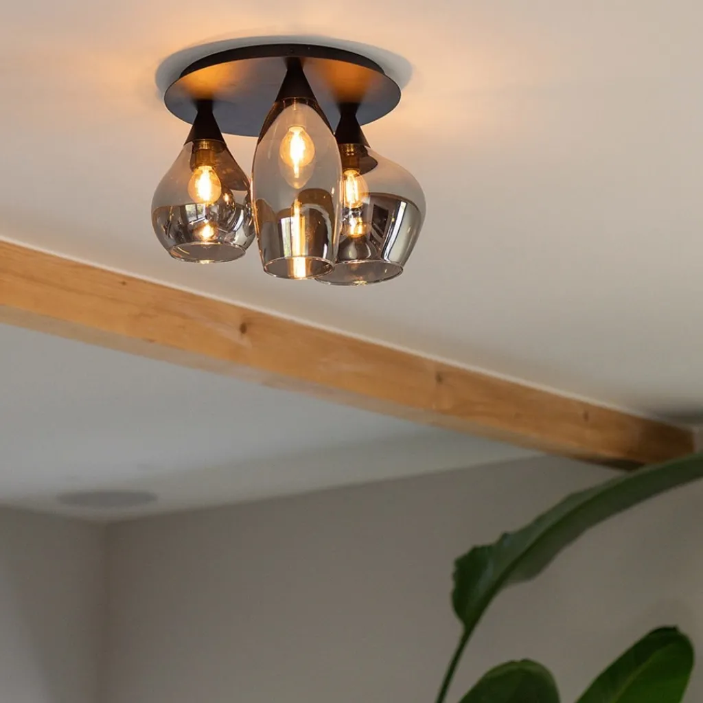 Straluma Plafondlamp Cambio 3L zwart + smoke glas> Woonkamerlampen|Halverlichting