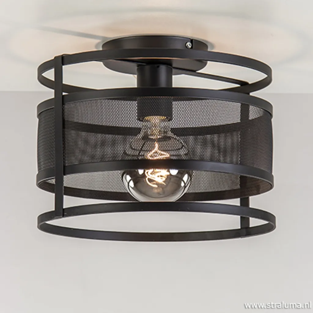 Straluma Plafondlamp cilinder gaas zwart> Woonkamerlampen|Slaapkamerlampen