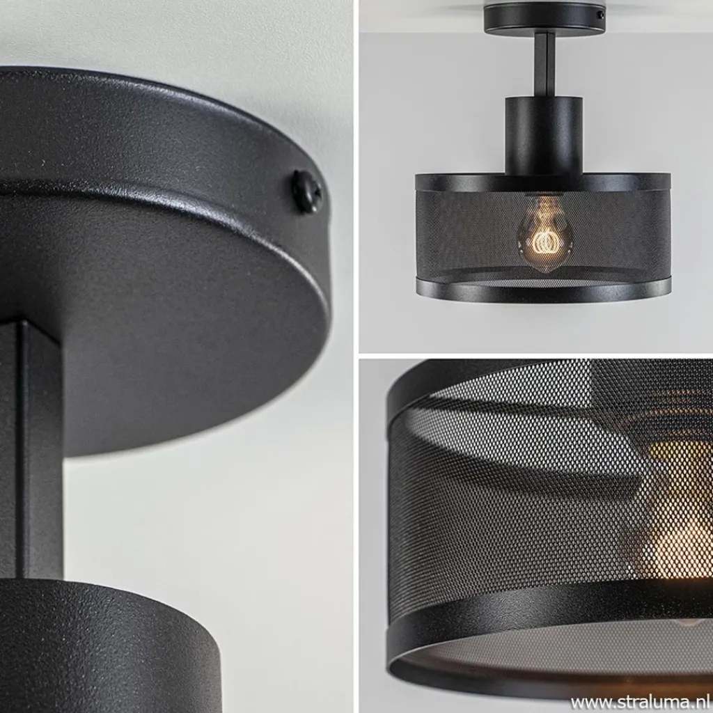 Straluma Plafondlamp cilinder geperforeerd zwart> Woonkamerlampen|Slaapkamerlampen