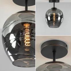 Straluma Plafondlamp Fantasy 1L zwart + smoke glas><noscript><img width=