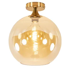 Straluma Plafondlamp goud met amber glazen bol 30 cm> Woonkamerlampen|Slaapkamerlampen