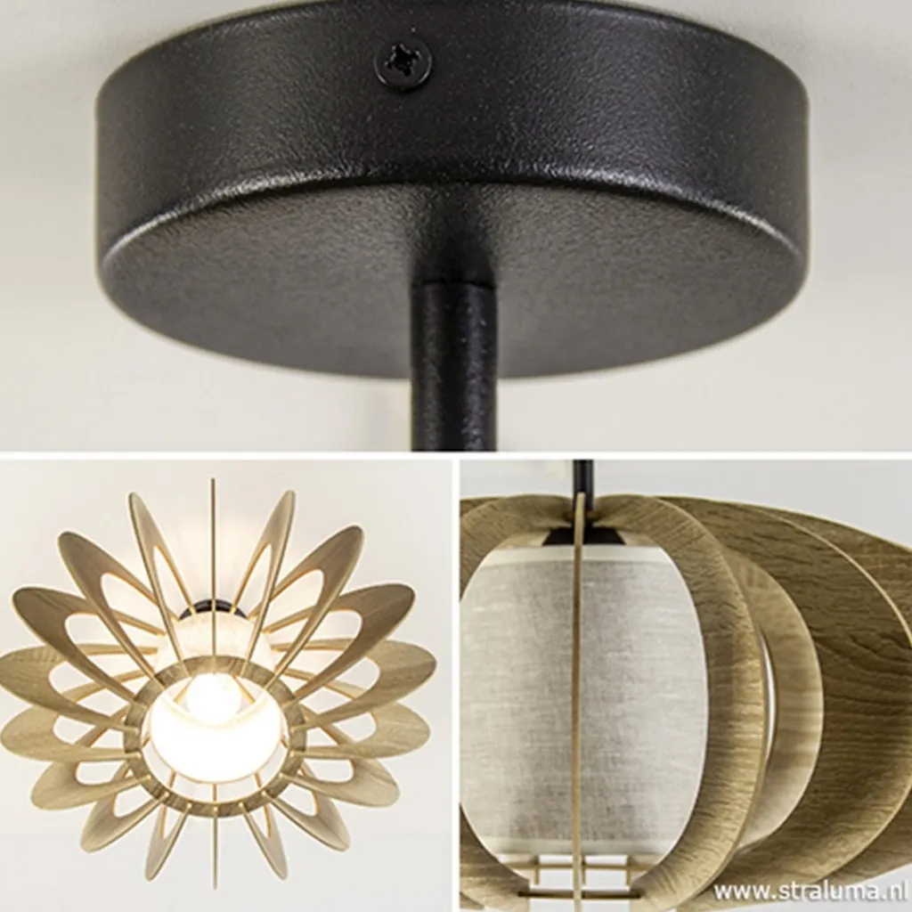 Straluma Plafondlamp hout met stoffen kap 50cm> Woonkamerlampen|Slaapkamerlampen