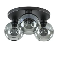 Straluma Plafondlamp 3L zwart  bolglas smoke> Halverlichting|Plafondlampen