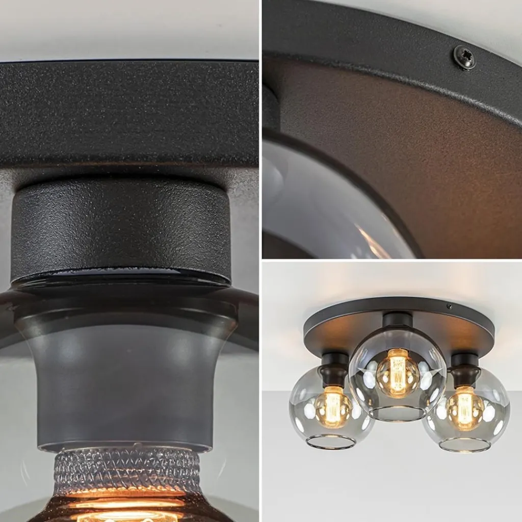 Straluma Plafondlamp 3L zwart bolglas smoke> Halverlichting|Plafondlampen