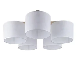 Straluma Plafondlamp 5-lichts hout/cilinderkap wit> Woonkamerlampen|Eetkamerverlichting