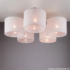Straluma Plafondlamp 5-lichts hout/cilinderkap wit><noscript><img width=
