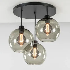 Straluma Plafondlamp 3-lichts zwart + smoke glas 25cm> Woonkamerlampen|Slaapkamerlampen