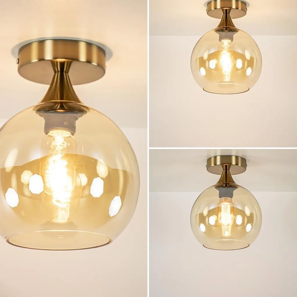 Straluma Plafondlamp toilet goud met amber glas> Kantoorverlichting|Plafondlampen