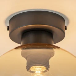 Straluma Plafondlamp zwart met amber glas 20 cm><noscript><img width=