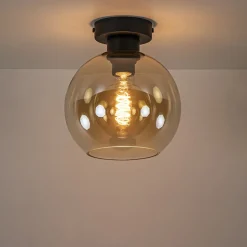 Straluma Plafondlamp zwart met amber glas 20 cm><noscript><img width=