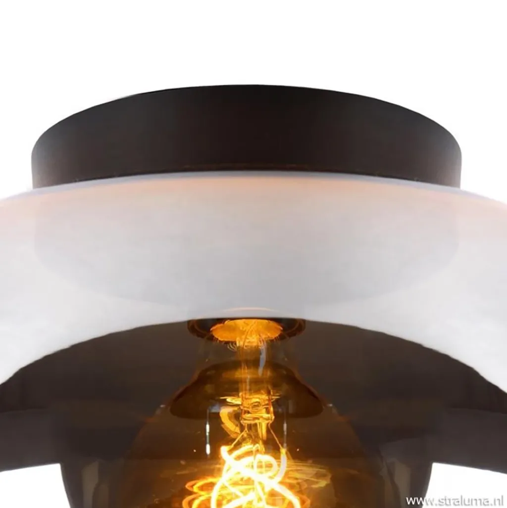 Straluma Plafondlamp zwart met smoke glas> Halverlichting|Plafondlampen