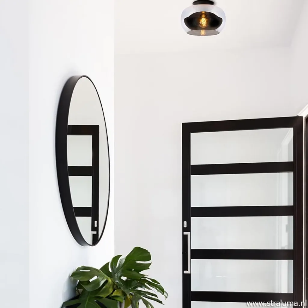 Straluma Plafondlamp zwart met smoke glas> Halverlichting|Plafondlampen