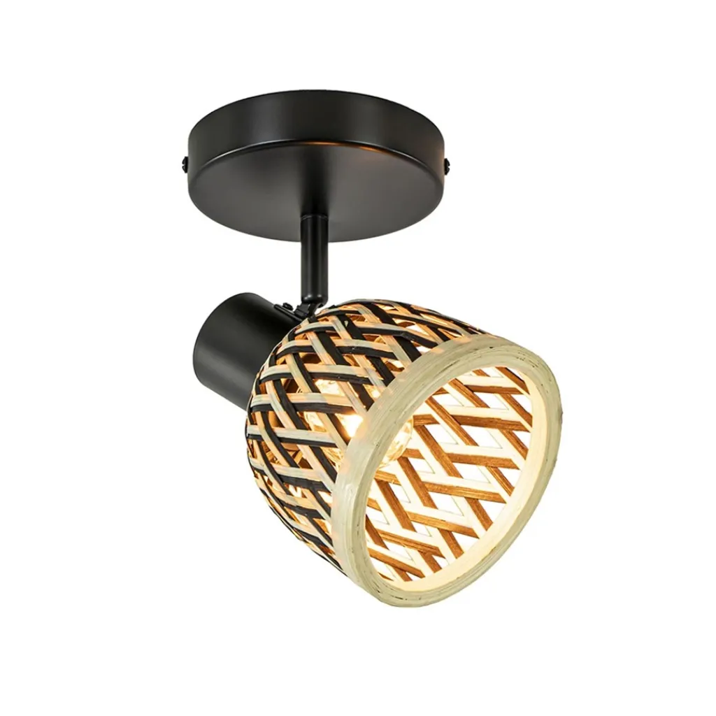 Straluma Plafondlamp/wandlamp zwart met bamboe kap verstelbaar> Wandlampen|Woonkamerlampen