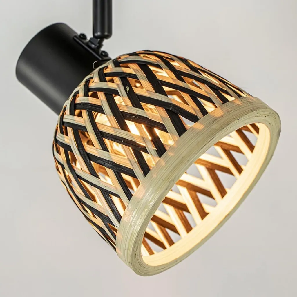 Straluma Plafondlamp/wandlamp zwart met bamboe kap verstelbaar> Wandlampen|Woonkamerlampen