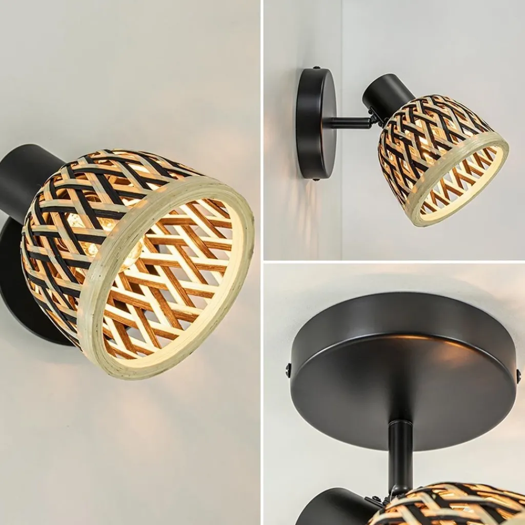 Straluma Plafondlamp/wandlamp zwart met bamboe kap verstelbaar> Wandlampen|Woonkamerlampen