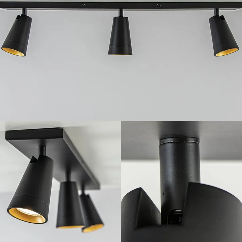 Straluma Plafondspot Petunia 3L balk zwart/goud> Opbouwspots|Keukenverlichting