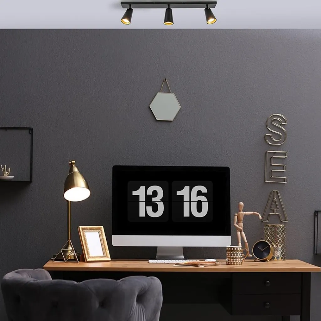 Straluma Plafondspot Petunia 3L balk zwart/goud> Opbouwspots|Keukenverlichting