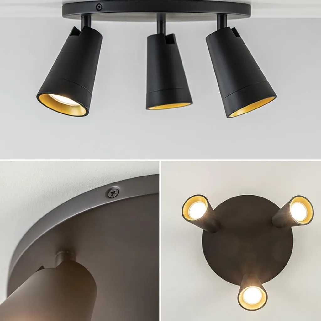 Straluma Plafondspot Petunia 3L rond zwart/goud> Opbouwspots|Woonkamerlampen