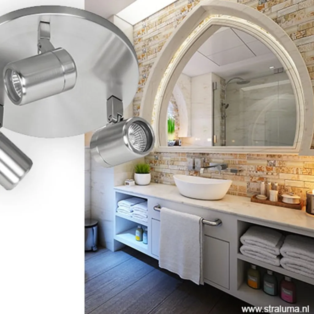 Straluma Plafondspot rond Rain 3-l nikkel IP44> Opbouwspots|Keukenverlichting